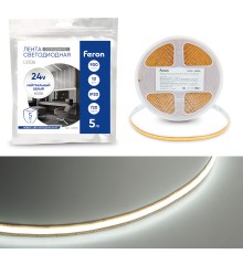 Лента светодиодная 720SMD(2110) 10Вт/м 24V 5000*8*1.8мм IP20 4000К, LS536 FERON СВОБОДНЫЙ РЕЗ