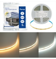 Светодиодная COB лента Feron LS530, 320SMD(2110)/м 10Вт/м 24V 5000*8*1.8мм 4000К IP20