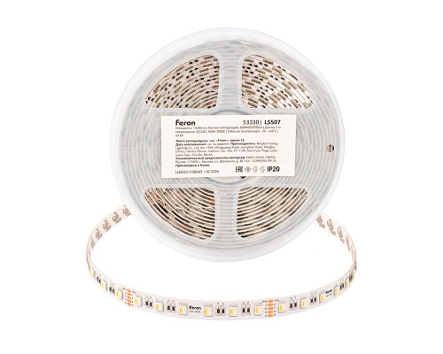 Лента светодиодная 60SMD(5050)/м 14,4Вт/м 24V 5000*12*1.22мм RGB+3000К, IP20, LS507 FERON