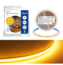 Светодиодная COB лента Feron LS530 320SMD(2110) 8Вт/м 24V 5000*8*1.8мм IP20, желтый