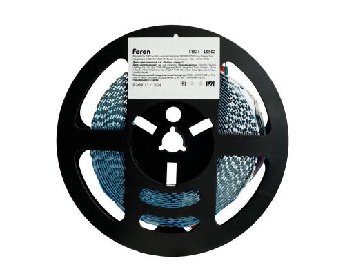 Светодиодная LED лента Feron LS502, 180SMD(5050)/м 16Вт/м 24V 5000*10*1.5мм RGB IP20
