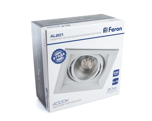 Светодиодный светильник Feron AL201 карданный 1x20W 4000K 35 градусов ,белый
