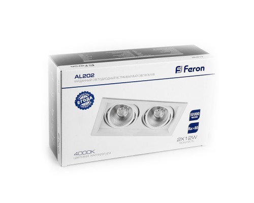 Светодиодный светильник Feron AL202 карданный 2x12W 4000K 35 градусов ,белый