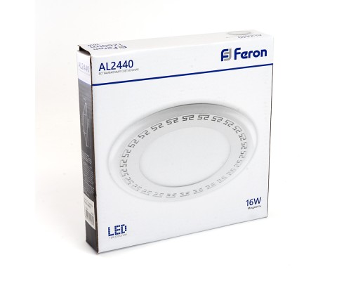 Светодиодный светильник Feron AL2440 встраиваемый 16W 4000K и подсветка 4000К белый