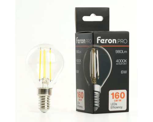 Лампа светодиодная Feron.PRO LB-1706 Шарик E14 980LM 6W 175-265V 4000K