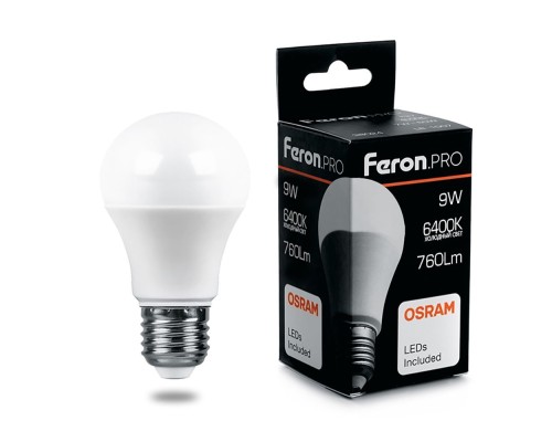 Лампа светодиодная Feron.PRO LB-1009 Шар E27 9W 6400K OSRAM LED