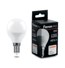 Лампа светодиодная Feron.PRO LB-1406 Шарик E14 6W 2700K