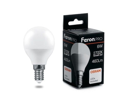 Лампа светодиодная Feron.PRO LB-1406 Шарик E14 6W 2700K OSRAM LED