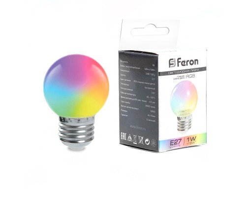 Лампа светодиодная Feron LB-371 Шар матовый E27 3W 230V RGB быстрая смена цвета