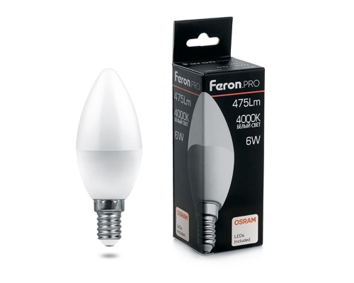 Лампа светодиодная Feron.PRO LB-1306 Свеча E14 6W 4000K OSRAM LED