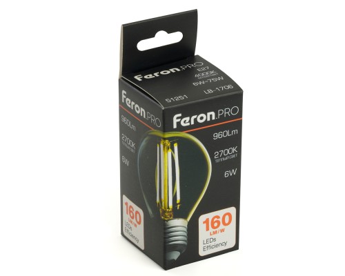 Лампа светодиодная Feron.PRO LB-1706 Шарик E27 960LM 6W 175-265V 2700K