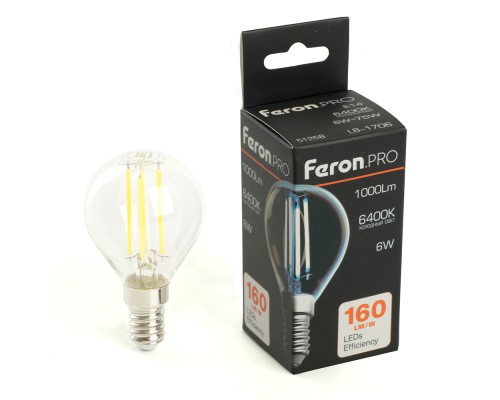 Лампа светодиодная Feron.PRO LB-1706 Шарик E14 1000LM 6W 175-265V 6400K