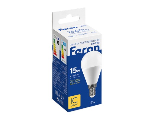 Лампа светодиодная Feron LB-990 Шарик E14 15W 175-265V 2700K