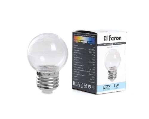 Лампа светодиодная Feron LB-371 Шар E27 3W 6400K прозрачный