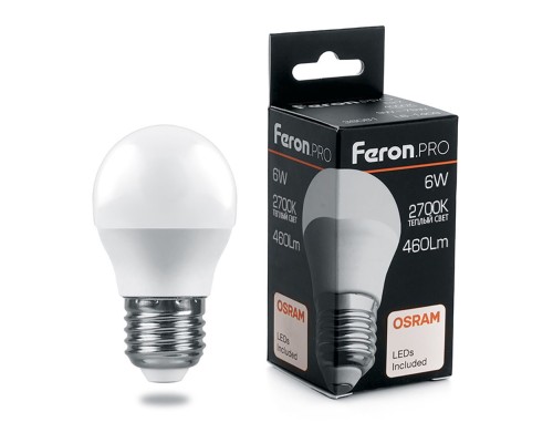 Лампа светодиодная Feron.PRO LB-1406 Шарик E27 6W 2700K OSRAM LED