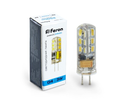Лампа светодиодная Feron LB-422 48LED(3W) 12V G4 6400K капсула силикон 11x38mm