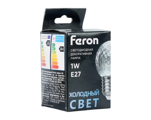 Лампа светодиодная Feron LB-385 Шарик 6400K прозрачный E27 1W 230V