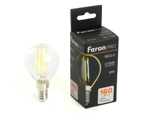 Лампа светодиодная Feron.PRO LB-1706 Шарик E14 960LM 6W 175-265V 2700K