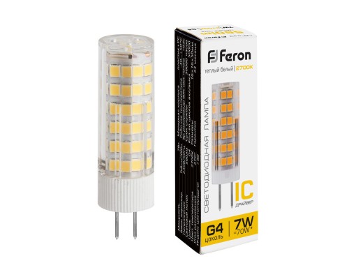 Лампа светодиодная Feron LB-433 7W 230V G4 2700K 16*50мм (арт. 25863)