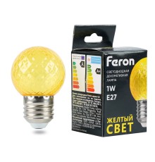 Лампа светодиодная Feron LB-385 Шарик желтый прозрачный E27 1W 230V