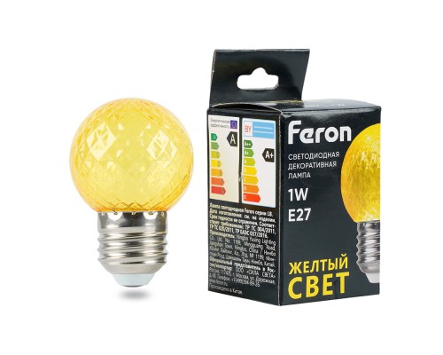 Лампа светодиодная Feron LB-385 Шарик желтый прозрачный E27 1W 230V