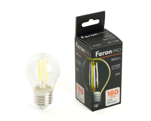 Лампа светодиодная Feron.PRO LB-1706 Шарик E27 960LM 6W 175-265V 2700K