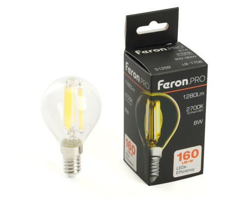 Лампа светодиодная Feron.PRO LB-1708 Шарик E14 1280LM 8W 175-265V 2700K