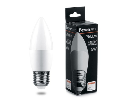 Лампа светодиодная Feron.PRO LB-1309 Свеча E27 9W 6400K OSRAM LED