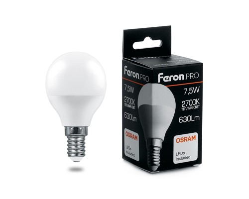 Лампа светодиодная Feron.PRO LB-1407 Шарик E14 7.5W 2700K OSRAM LED