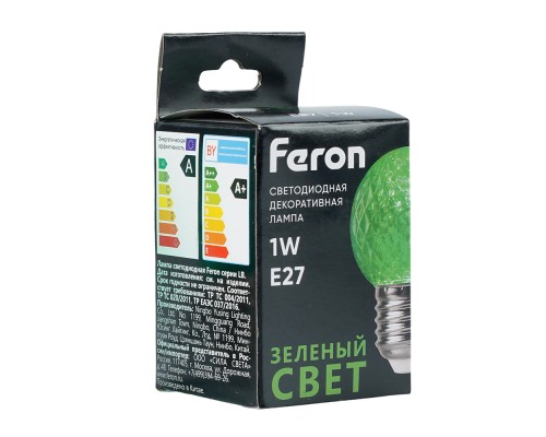 Лампа светодиодная Feron LB-385 Шарик зеленый прозрачный E27 1W 230V