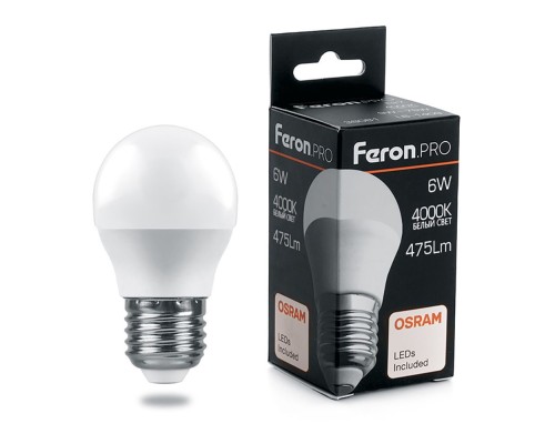 Лампа светодиодная Feron.PRO LB-1406 Шарик E27 6W 4000K OSRAM LED