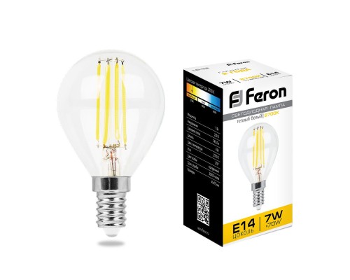 Лампы светодиодные филамен Feron LB-52 7W 230V E14 2700K G45 (арт. 25874)