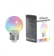 Лампа светодиодная Feron LB-37 Шарик прозрачный E27 1W 230V RGB плавная смена цвета