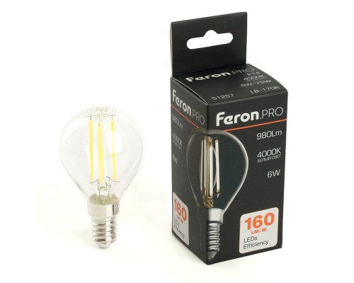 Лампа светодиодная Feron.PRO LB-1706 Шарик E14 980LM 6W 175-265V 4000K