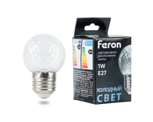 Лампа светодиодная Feron LB-385 Шарик 6400K прозрачный E27 1W 230V