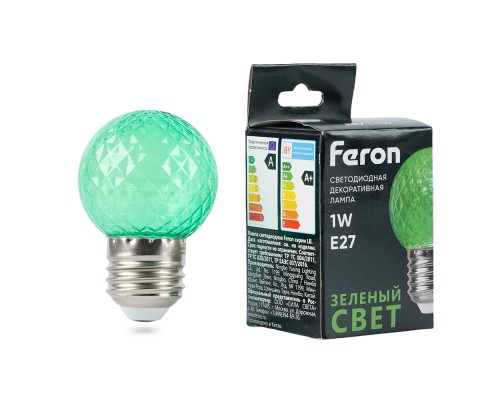 Лампа светодиодная Feron LB-385 Шарик зеленый прозрачный E27 1W 230V