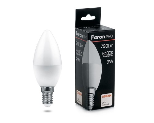 Лампа светодиодная Feron.PRO LB-1309 Свеча E14 9W 6400K OSRAM LED