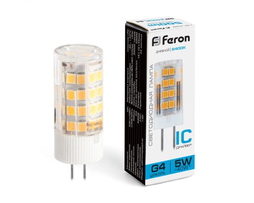 Лампа светодиодная Feron LB-432 (5W) 230V G4 6400K 16*45мм (арт. 25862)