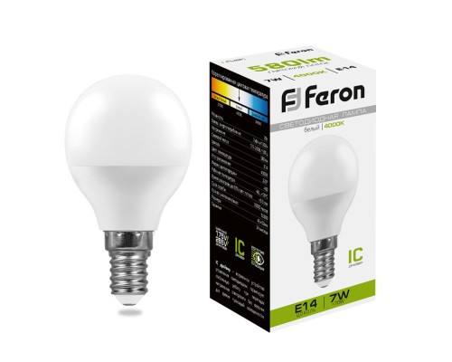 Лампа светодиодная Feron LB-95 16LED(7W) 230V E14 4000K G45 "Шар"