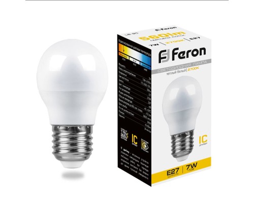 Лампа светодиодная Feron LB-95 16LED(7W) 230V E27 2700K G45 "Шар"