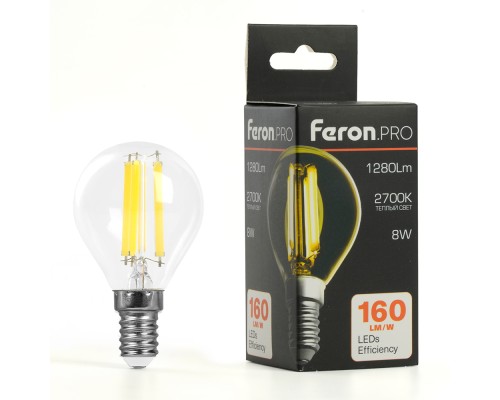 Лампа светодиодная Feron.PRO LB-1708 Шарик E14 1280LM 8W 175-265V 2700K