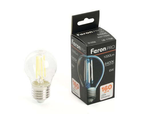 Лампа светодиодная Feron.PRO LB-1706 Шарик E27 1000LM 6W 175-265V 6400K