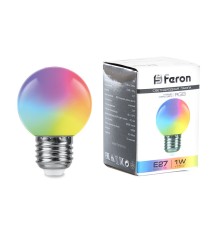 Лампа светодиодная Feron LB-37 Шарик матовый E27 1W 230V RGB плавная сменая цвета