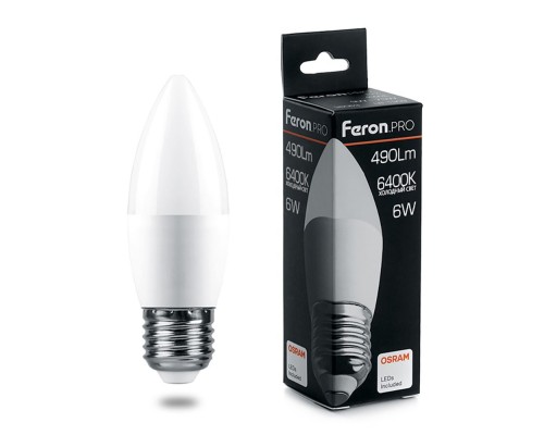 Лампа светодиодная Feron.PRO LB-1306 Свеча E27 6W 6400K OSRAM LED