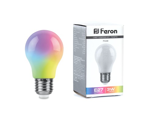 Лампа светодиодная Feron LB-375 E27 3W матовый 230V RGB плавная сменая цвета