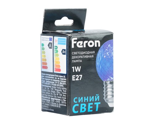 Лампа светодиодная Feron LB-385 Шарик синий прозрачный E27 1W 230V
