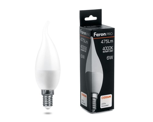 Лампа светодиодная Feron.PRO LB-1306 Свеча E14 6W 4000K OSRAM LED