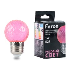 Лампа светодиодная Feron LB-385 Шарик розовый прозрачный E27 1W 230V