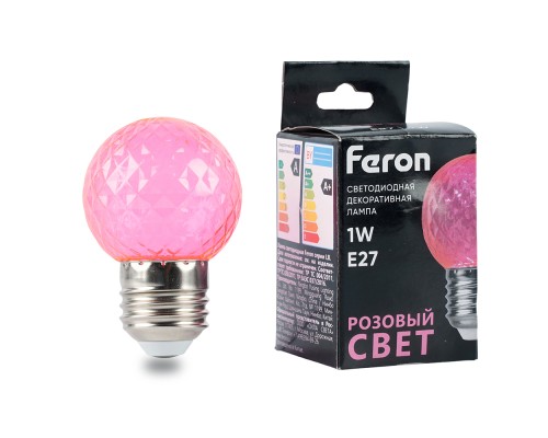 Лампа светодиодная Feron LB-385 Шарик розовый прозрачный E27 1W 230V