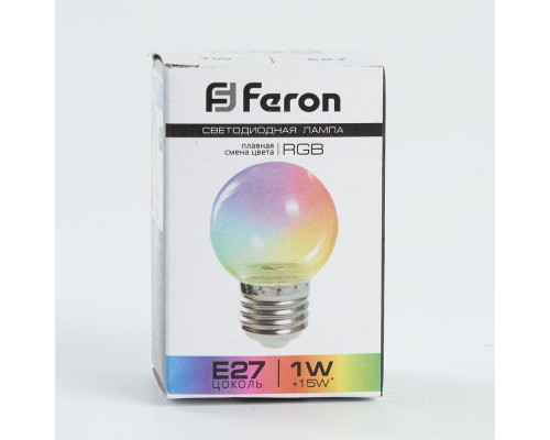 Лампа светодиодная Feron LB-37 Шарик прозрачный E27 1W 230V RGB плавная смена цвета